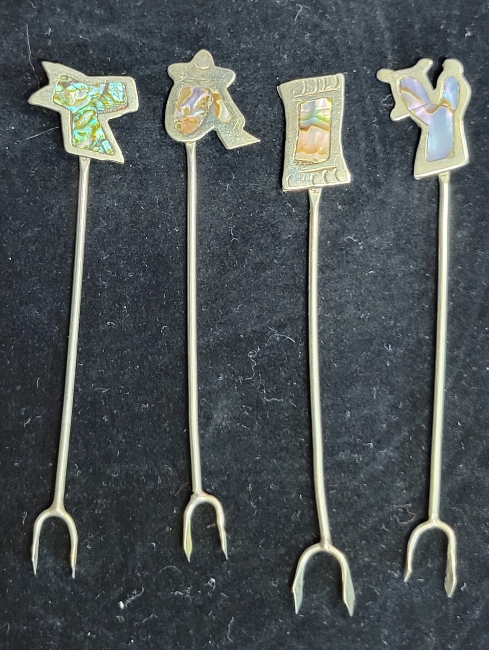 Alpaca Silver & Abalone Shell Cocktail Picks 4pc Set